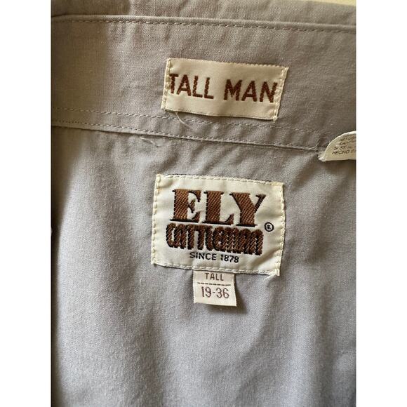 ELY CATTLEMAN Mens Tall Man Gray Pearl Snap Button Long Sleeve Shirt Size 19/36 - Picture 2 of 9